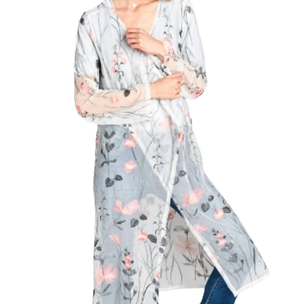 NEW HUMMINGBIRD sheer mesh floral & vine embroidery cardigan in white